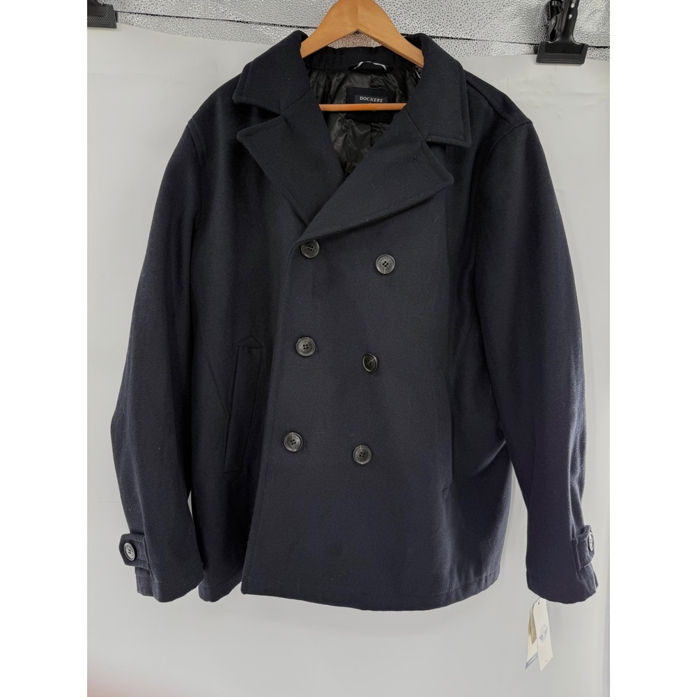 Dockers Pea Coat Mens Large Navy New Double Breasted Wool Blend Jacket